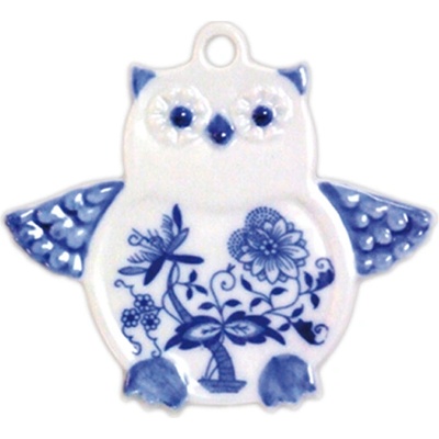 Cibulák vianočná ozdoba obojstranná sova 9 cm cibulový porcelán originálny cibulák Dubí