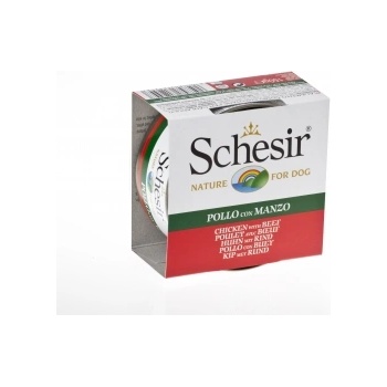 Schesir Nature - Консервирана храна за израснали кучета с пилешко филе и говеждо в желе, 150 гр