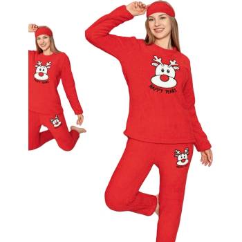 Image 1 of Пухкава коледна пижама в червено с еленче