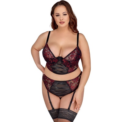 Cottelli Curves Longline Bra & Suspender Thong 2-Tone Lace Set – Zboží Dáma