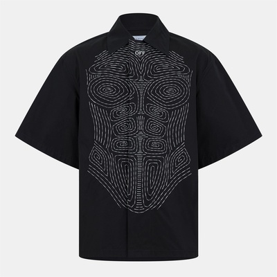 OFF WHITE Риза с къс ръкав OFF WHITE Men's Short Sleeve Relaxed Fit Shirt - Black/White