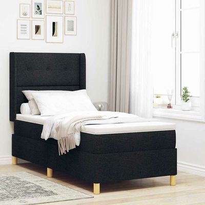 Postel s boxspringem s čelo Černá 90 x 190 cm textil