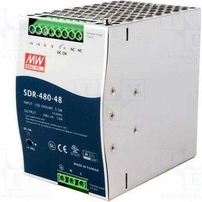 MEAN WELL SDR-480-48 Napájecí zdroj: spínaný; na lištu DIN; 480W; 48VDC; 10A; 90÷264VAC