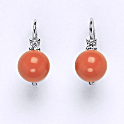 Čištín Zlaté náušnice, bílé i žluté zlato, Swarovski perla coral - NK 1207