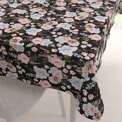 Biante bavlna obrus Sandra SA-449 Modro-ružové kvety na čiernom 50x100 cm