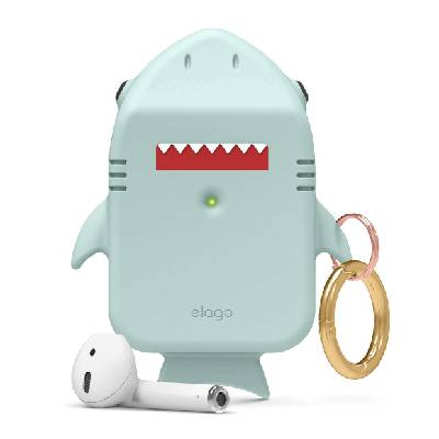 Airpods Shark Design Silicone Case - силиконов калъф с карабинер за Apple Airpods и Apple Airpods 2 (зелен)