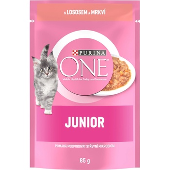 Purina One Junior mini filetky s lososem a mrkví ve šťávě 85 g