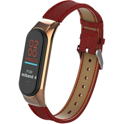 Deveroux Kožený řemínek lichee pro MiBand 3/4 - Červený DEV0021