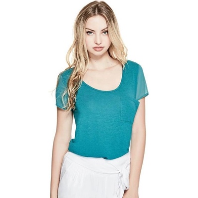GUESS dámské tričko Desirae Pieced Top modrá