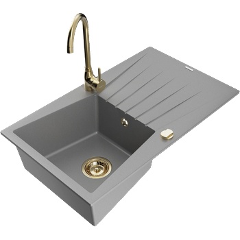 Mexen Cesar гранитна мивка с 1 отделение с отцеждане и кухненски смесител Telma, сив - 6514-71-670200-50 (6514-71-670200-50)
