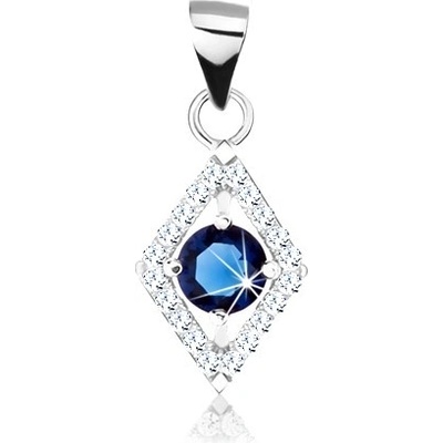 Šperky Eshop Stříbrný přívěsek modrý kulatý zirkon obrys kosočtverce SP67.27