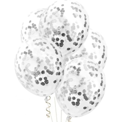 Party Deco Průhledné balonky se Stříbrnými konfetami 30 cm