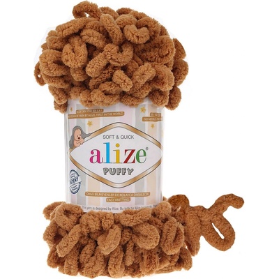 Příze s oky Alize PUFFY pro ruční pletení bez jehlic 179 hořčicová, efektní, 100g/9,2m