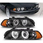  Комплект тунинг фарове с Angel Eyes за BMW 5-та серия E39 1997-2003г. черни с крушки