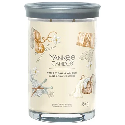 Yankee Candle Soft Wool & Amber голяма чаша с надпис 567 гр
