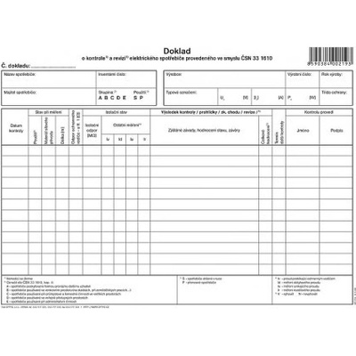 Optys 1219 Doklad o kontrole a revizi elektrických spotřebičů A4 nepropisovací