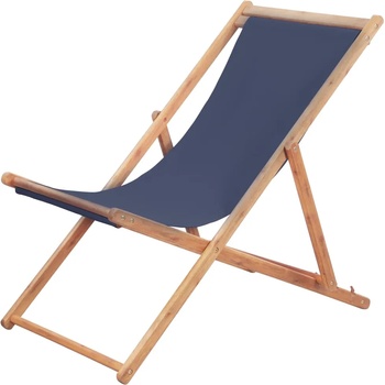 vidaXL Сгъваем плажен стол, текстил и дървена рамка, син (44000)