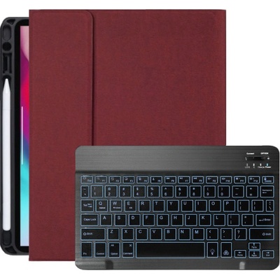 AppleKing puzdro s čiernou podsvietenou klávesnicou a priestorom na Apple Pencil pre iPad Pro 11" (2018-2022) - Vínové