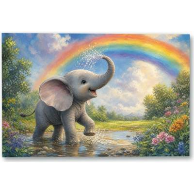 Plakát – Slůně s duhou nad potokem 135 × 90 cm Bez rámu Ne Bez rámu