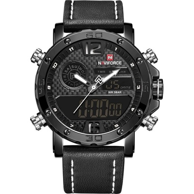 Naviforce Мъжки часовник NaviForce Evection, Кожа, Хронограф, Черно/Бял (NAVIFORCE-9134-BLACK-WHITE)
