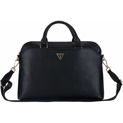 GUESS PU Grained Triangle Logo Laptop Bag 16 - луксозна дизайнерска чанта с дръжки и презрамка за преносими компютри до 16 инча (черен)