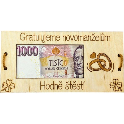 Dekorace z Řečice Dřevěná dárková karta na bankovku prsteny.