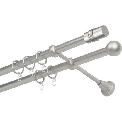 OK-GarnýžeCZ Garnýž kovová dvouřadá 16mm Cylinder satina 250 cm do stěny / kroužky s háčkem