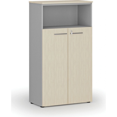 Primo Kombinovaná kancelárska skriňa GRAY, dvere na 3 poschodia, 1434 x 800 x 420 mm, sivá/breza