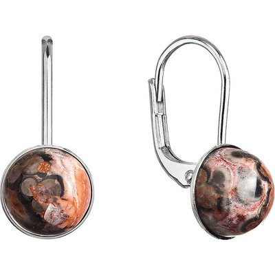 Pavona stříbrné visací náušnice s pravými minerálními kameny kulaté 11481.3 Jaspis Leopard Skin