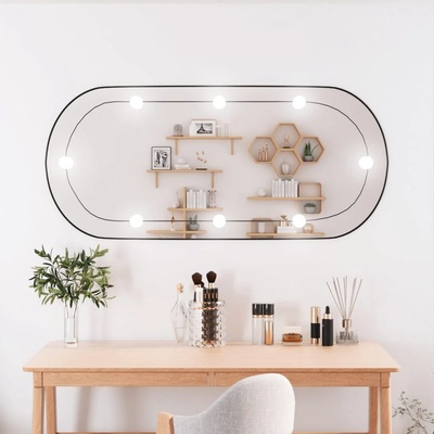 vidaXL Стенно огледало с LED лампи 45x100 см стъкло овално (3189164)