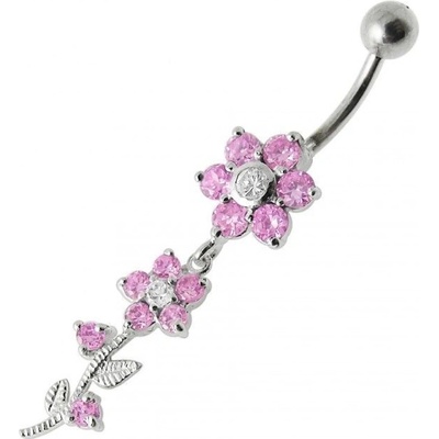 Šperky4U stříbrný piercing do pupíku kytička BP01136-P