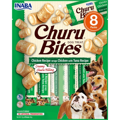 Inaba Foods Churu Bites за кучета, с вкус на пилешко и риба тон, 8x12g