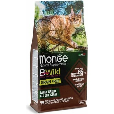 MONGE BWild Cat Grain free Large Breed bezobilninové kompletné veľkých plemien s byvolom zemiakmi a šošovicou 1,5 kg