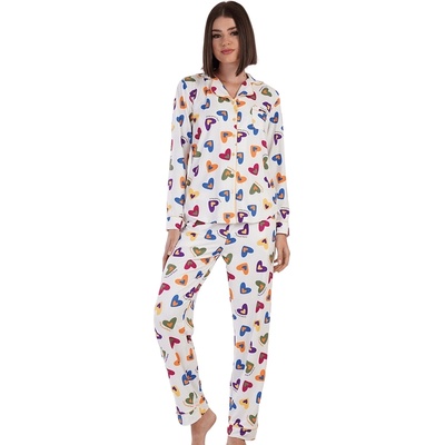 Дамска микро поларена пижама в екрю с цветни сърца