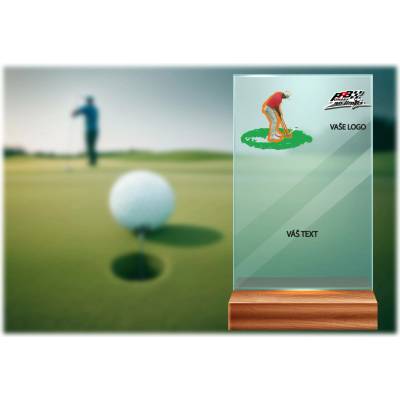 Skleněná trofej na dřevěném podstavci | Golf Výška: 17 cm