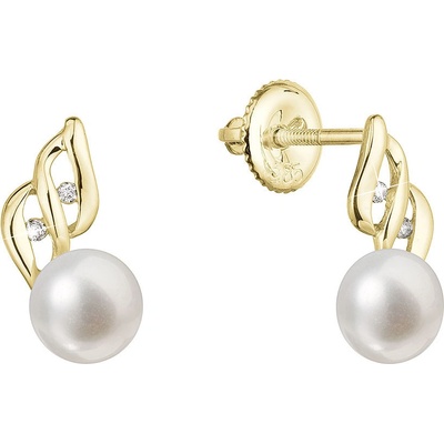 Pavona zlaté 14 karátové náušnice s říční perlou a brilianty 91PB00043