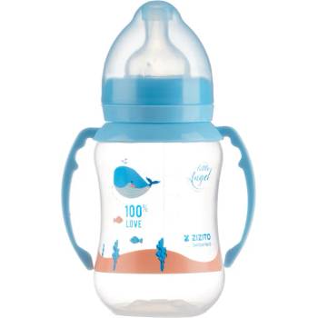 Zizito Полипропиленово шише с дръжки Zizito - Little Angel, синьо, биберон 3 капки, 250 ml (30006046)