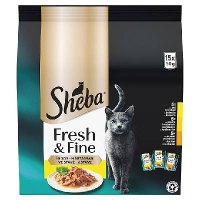 Sheba Fresh & Fine Kompletné mokré krmivo pre dospelé mačky v šťave 15 x 50 g (750 g)