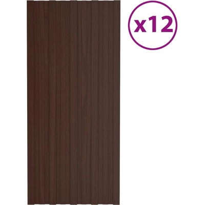 vidaXL Покривни панели, 12 бр, поцинкована стомана, кафяви, 100х45 см (317217)