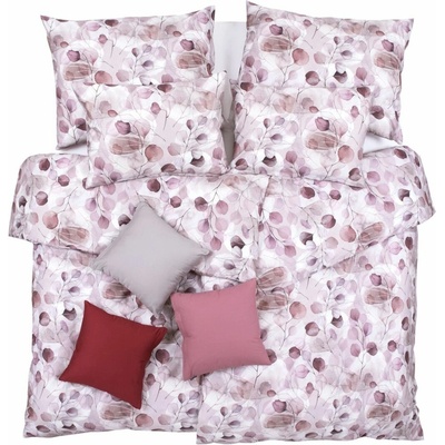SCANquilt Obliečky satén design purple leaves pudrová 140x200 70x90