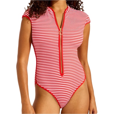 Seafolly Дамски бански костюм Seafolly Clubhouse Cap Sleeve Zip Front One Piece Swimsuit - Flame - размер 38 (EU) (150-6622-0114)