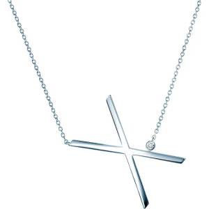 SAVICKI Сребърно колие с буква x, бял сапфир 45 см