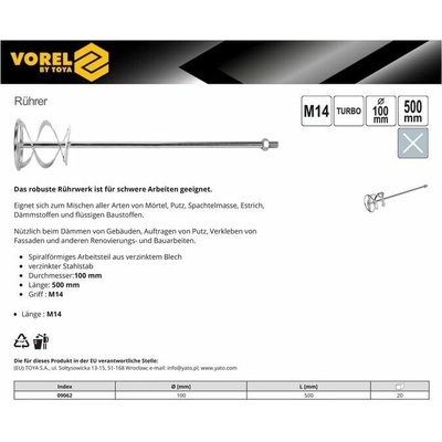 VOREL miešacia metla špirálove 80x410 mm