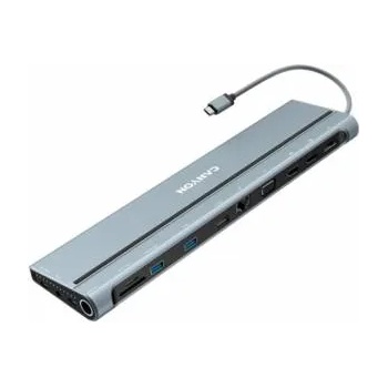 CANYON USB Хъб Canyon 14 in 1, USB - 10 Gbps, HDMI, RJ-45, 3.5 mm, DP, VGA, SD reader, TF card slot, Сив, CNS-HDS90