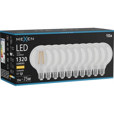 Mexen Vintis 10x LED крушка с нажежаема жичка E27, G95, 10W, Топла - 2700K, 1320 lm, (L157-E27-1027-00x10)