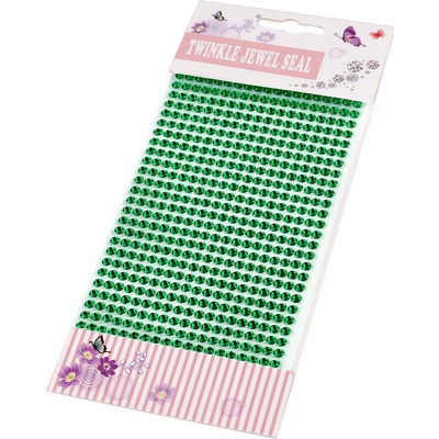 Samolepicí kamínky na lepicím proužku Ø4 mm, malé, 14 zelená tmavá