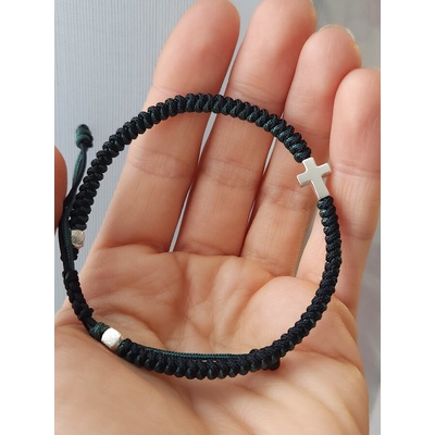 Мъжка плетена гривна със сребърен кръст (МСГ 5)