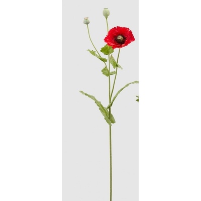Umělá květina vlčí mák červený 1ks, 110 cm - Menší květ + 2 makovice