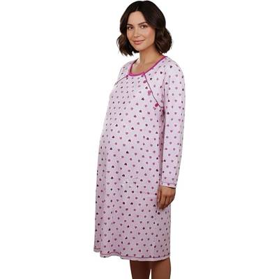 Нощница за кърмене с дълъг ръкав на сърца