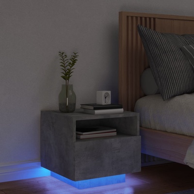 vidaXL Нощно шкафче с LED осветление, бетонно сив, 40x39x37 см (836804)